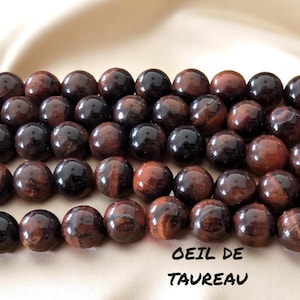 Fil De Perles En Pierre Oeil De Taureau/Tigre - 46 Perles 8mm - Neuf - France