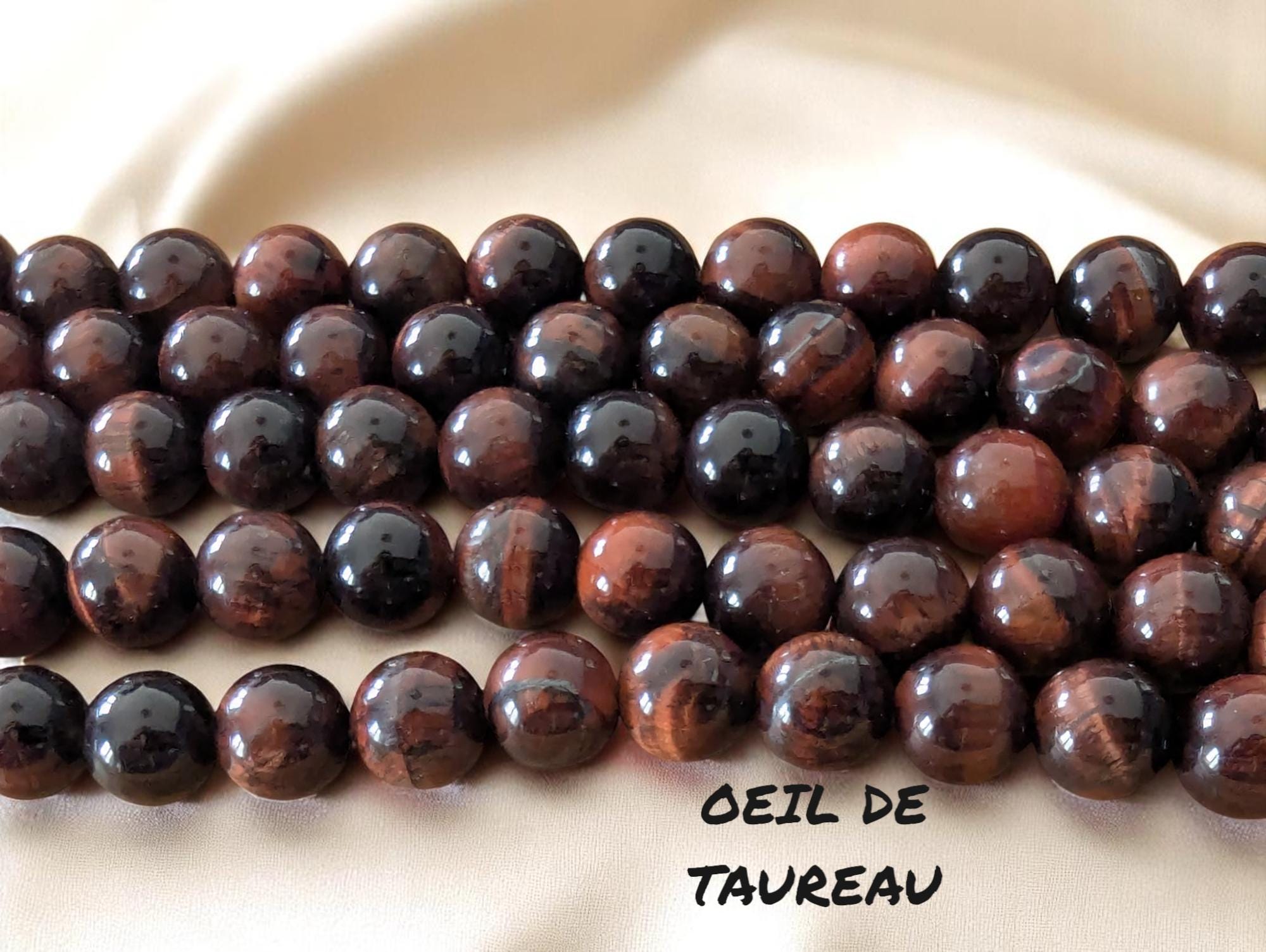 Lot De 10 Perles En Pierre Oeil De Taureau - Boules De 6mm, Fabrication Française, Neuves