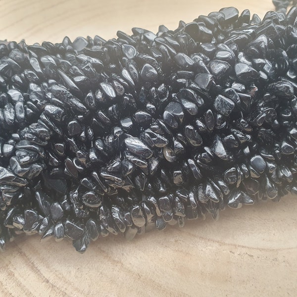 tourmaline noire chips percés fil 80cm pierres naturelles