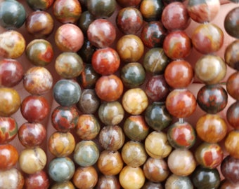 Jaspe Picasso Rojo Liso Natural, Cuentas Redondas De Piedra De Hilo