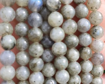 10 Perles En Labradorite – Boules 5-6mm – Gris à Reflets Multicolores – Réf. 7427