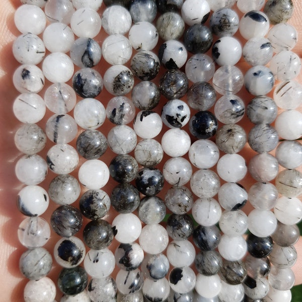 quartz à tourmaline noire perles 6 & 8mm fils de 22 à 60 pierres naturelles