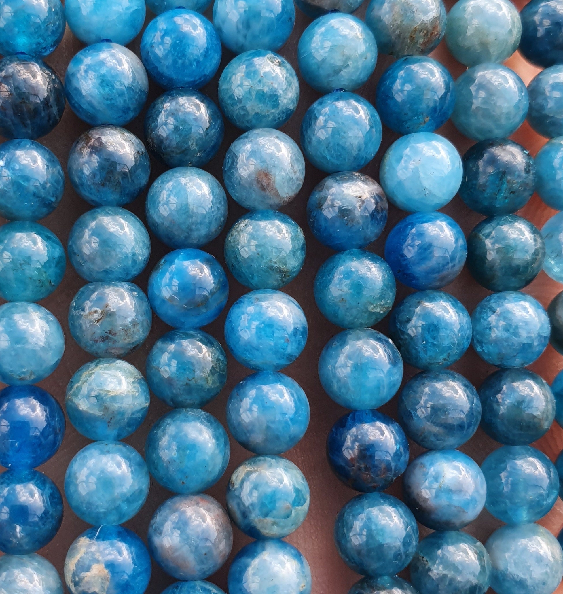 10 Perles En Apatite 6mm Bleu-vert Paon - Mat Sablé Givré - Idéal Pour Créations Bijoux