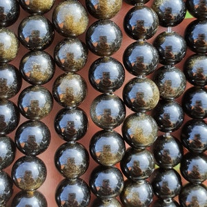 Złote koraliki obsydianowe 4mm - 6mm i 8mm, sznury od 22 do 90 kamieni naturalnych