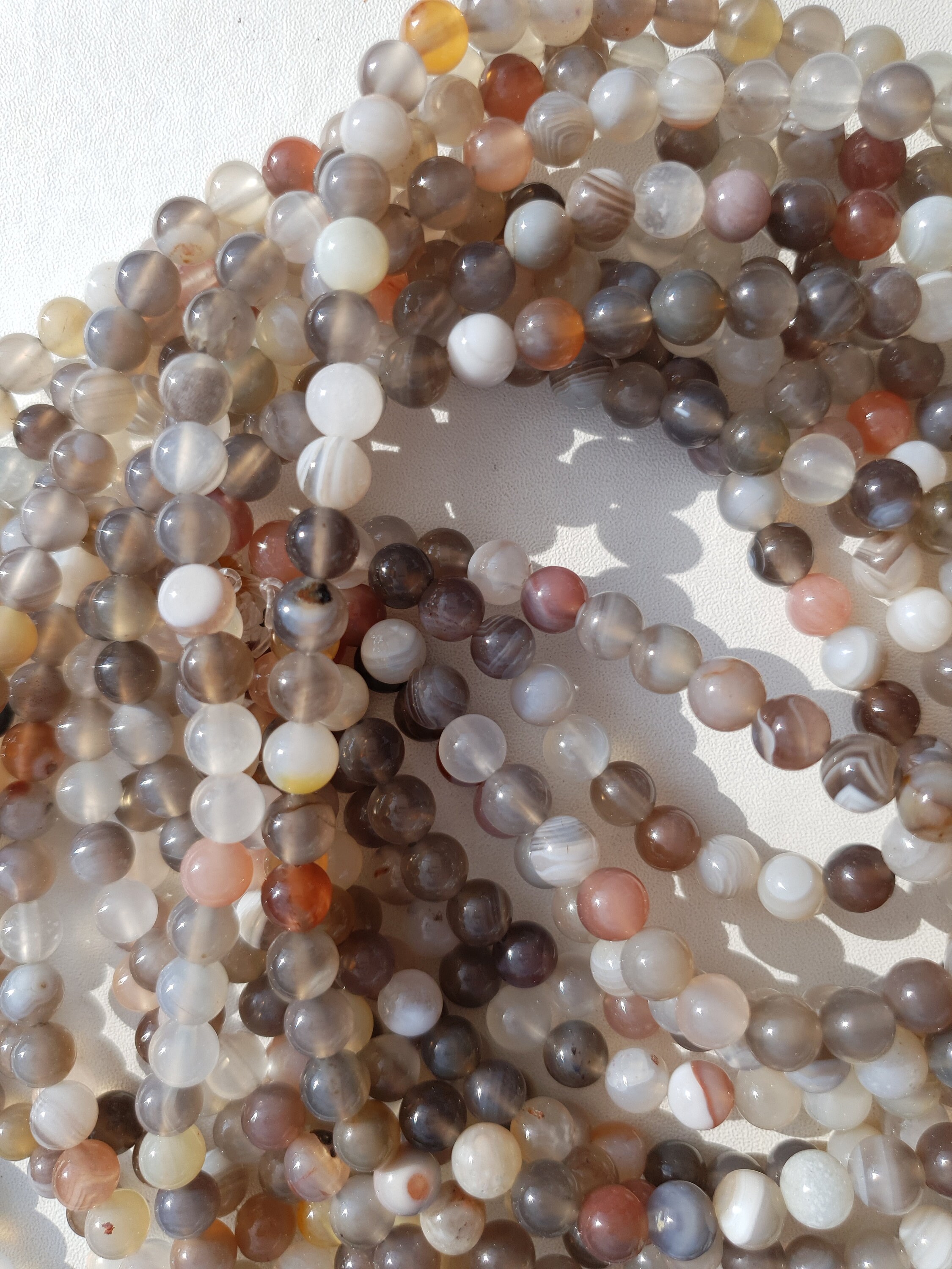 30 Perles Rondes En Agate Du Botswana – 6 Mm – Naturelles Et Brutes