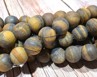 Fil De Perles En Pierre Oeil De Taureau/Tigre – Environ 46 Perles De 8mm – Longueur 39 Cm – Fait Main En France