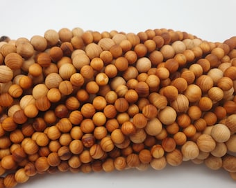 Madera de ciprés, hilos de 6 mm y 8 mm de 22 a 60 cuentas naturales