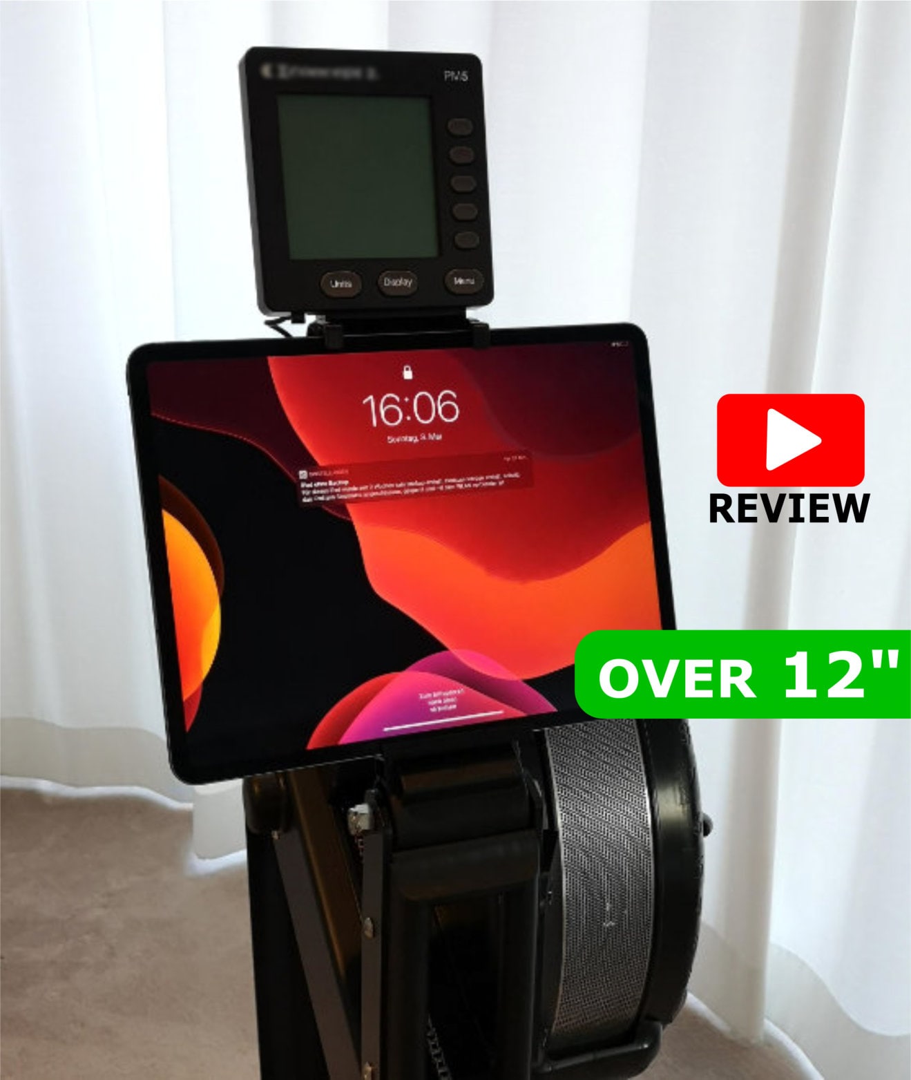 ERGTAB tablet holder for Concept Model D PM5 rowers - for tablets over 12 inch screen size like the  IPAD 12.9 & Surface Book 1,2 and 3