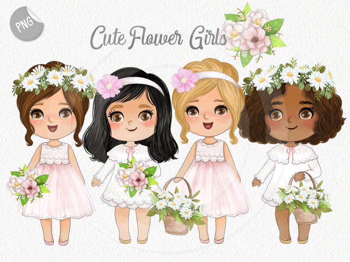 Cute Flower Girls Clipart Instant Download PNG File 300 Dpi Etsy UK