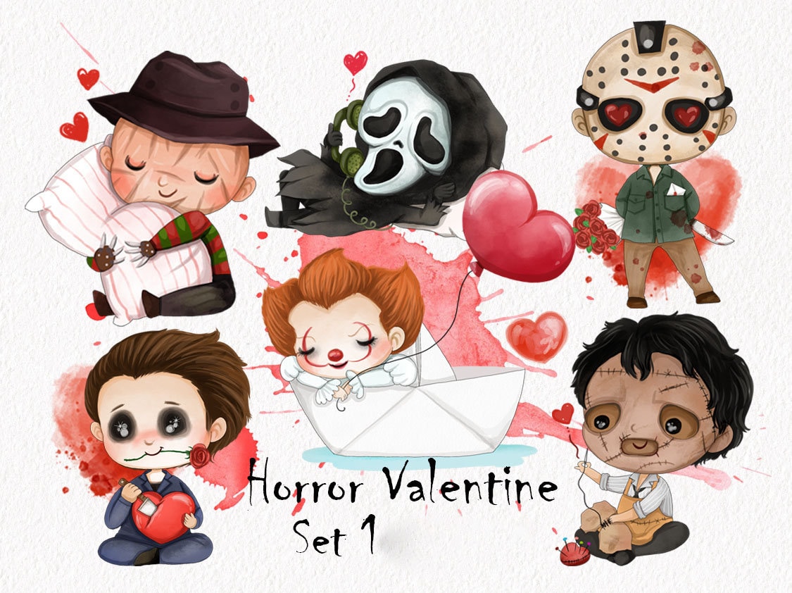 Horror Valentines Valentines Day Clipart Set1 Instant Etsy