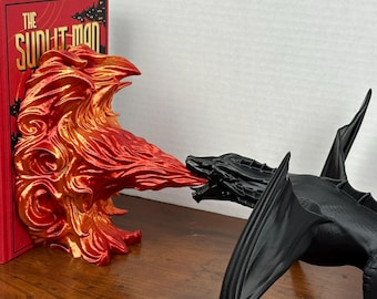 Dragon Breathing Fire Bookend/Book Nook | Bookish Decor | Unique Book End 3D Printed Gift for Book Lovers