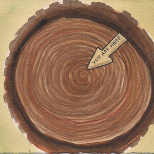 Carte d'anniversaire 1 bague aquarelle originale en forme d'arbre