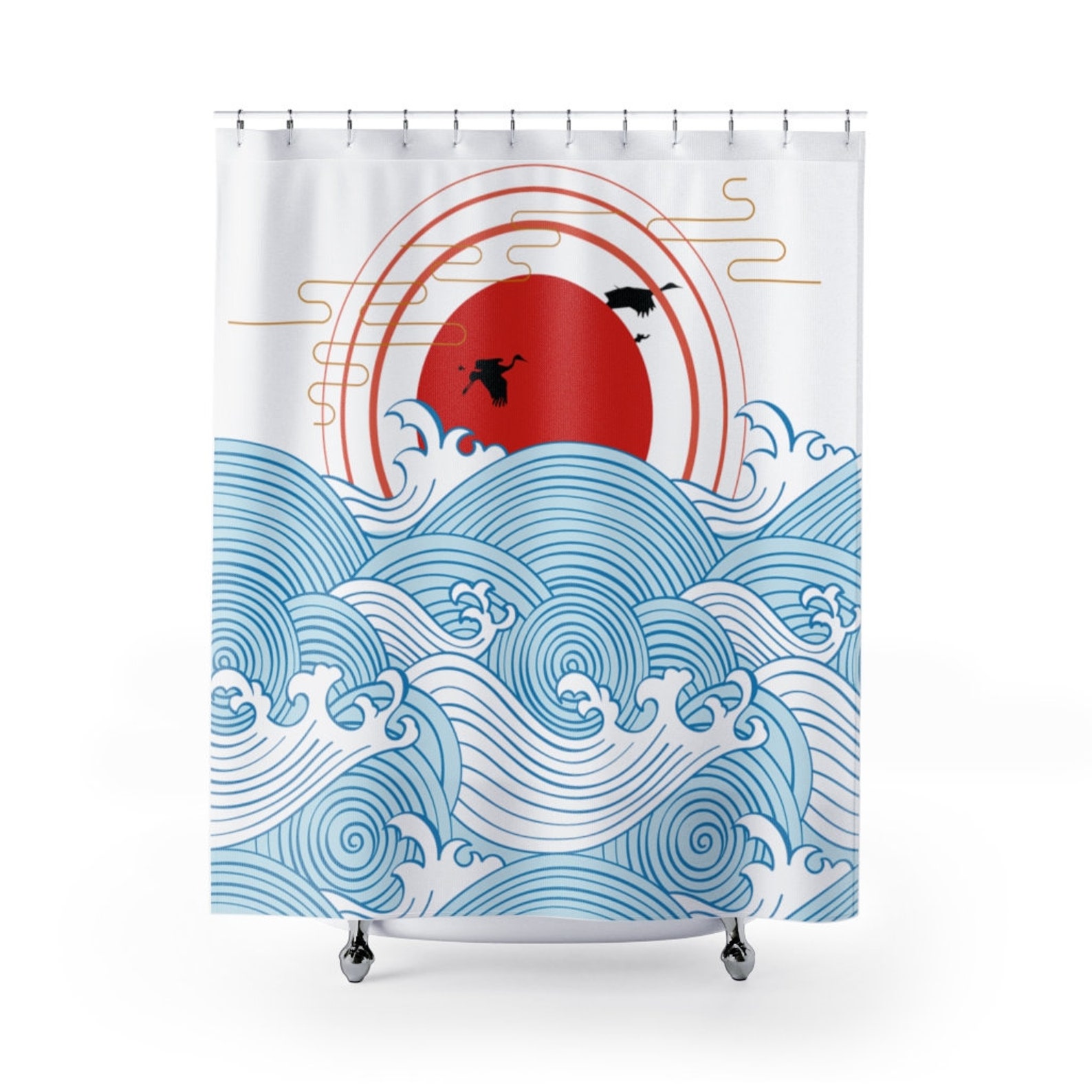 Crane Shower Curtain Japanese Bathroom Decor Japanese Art Etsy