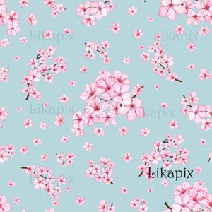 桜の花のシームレスなパターン PNG - 即時ダウンロード。春の水彩画の植物紙に咲く桜の枝を印刷可能