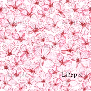 桜の透明な花のシームレスなパターン - 即時ダウンロード。透明な桜の花半透明の水彩画の花のデジタルペーパー