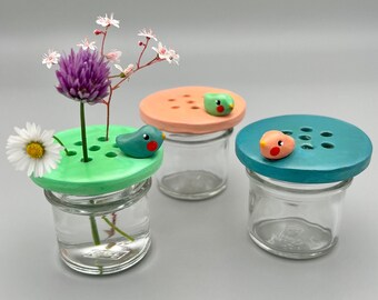Blumenretter, Vogel Blumenverteiler für Vase aus lufttrocknendem Ton, kleine Vase für Trockenblumen, Gänseblümchenvase