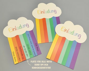 Regenbogen-Wolke Einladungskarte zum Basteln, Kindergeburtstag