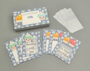 Children's scratch-off vouchers in a box for self-labeling