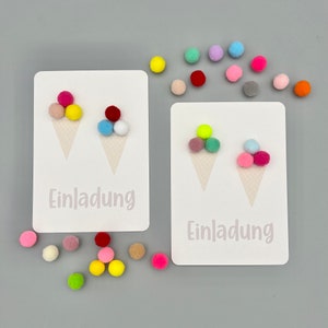 Pompom Eis-Einladungskarte zum Basteln, Kindergeburtstag, Bastelset Eiseinladung