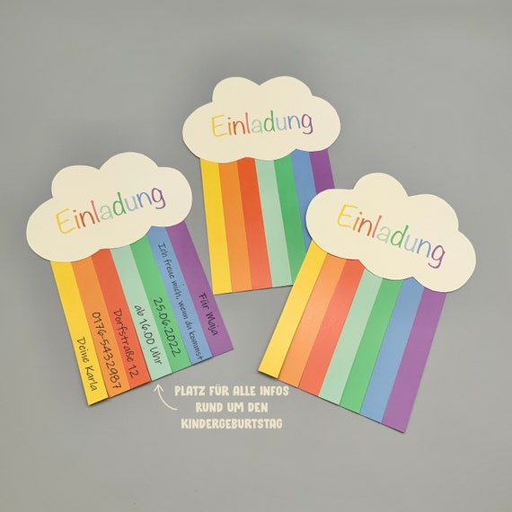 Regenbogen Einladungskarten Für Kindergeburtstage – 12-teiliges Set Mit Kuverts & Gratis Aufklebern