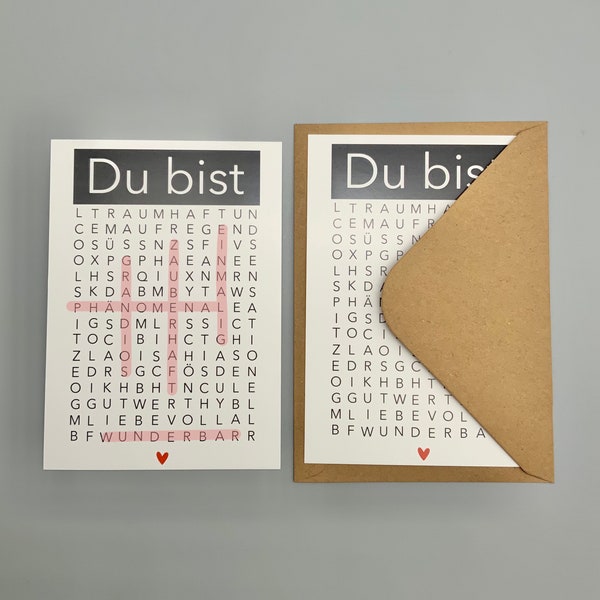 Du bist wunderbar, phänomenal Postkarte, Set Rätselkarte mit Komplimenten