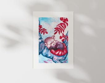 Red Panda Watercolor Art Print | Animal Lover Gift | Wildlife Fine Art Poster | Nature Inspired Wall Art | Woodland Nursery Decor