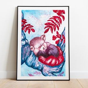 Sleepy Red Panda Print, Sleepy Red Panda Wall Décor, Sleepy Red Panda Watercolor Art, Sleepy Red Panda Illustration
