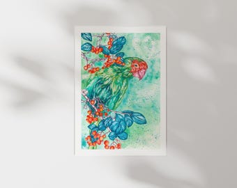 オウムのプリント 熱帯の鳥 水彩画 壁アート エキゾチックな鳥 オウム