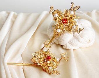 Hairpins, traditional Korean hairpins, 떨잠, and decorations shake