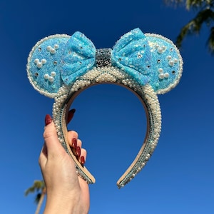 ミッキーの耳、ブルー、ユニークな手作りのブティック耳。