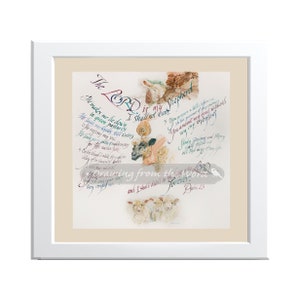 Print:Twenty Third Psalm Lord is my shepherd calligraphy watercolor lambs and shepherd