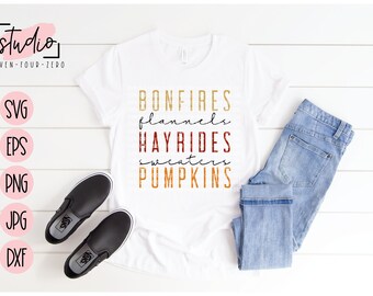 Bonfires Flannels Hayrides Sweaters Pumpkins Fall Words SVG, Cut File, Silhouet, Cricut, Heks, Bezem, Herfst, Herfst, Halloween