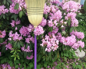 Heavy outdoor corn broom with purple painted handle