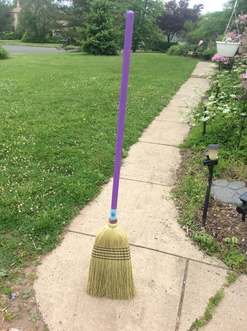Heavy Outdoor Corn Broom With Purple Painted Handle Etsy
