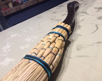 Besom New England Style Broom Halloween custom made item blue and black cording  broomcorn black stain handle with clear coat finishes wow
