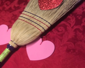 Handcraft Broomcorn Broom - Dark Green Handle, Shaker Style Kitchen Cleaning