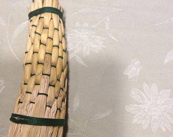 Besom broom: quidditch broom Halloween broomcorn hearth fireplace handmade wooden dark green handle fun
