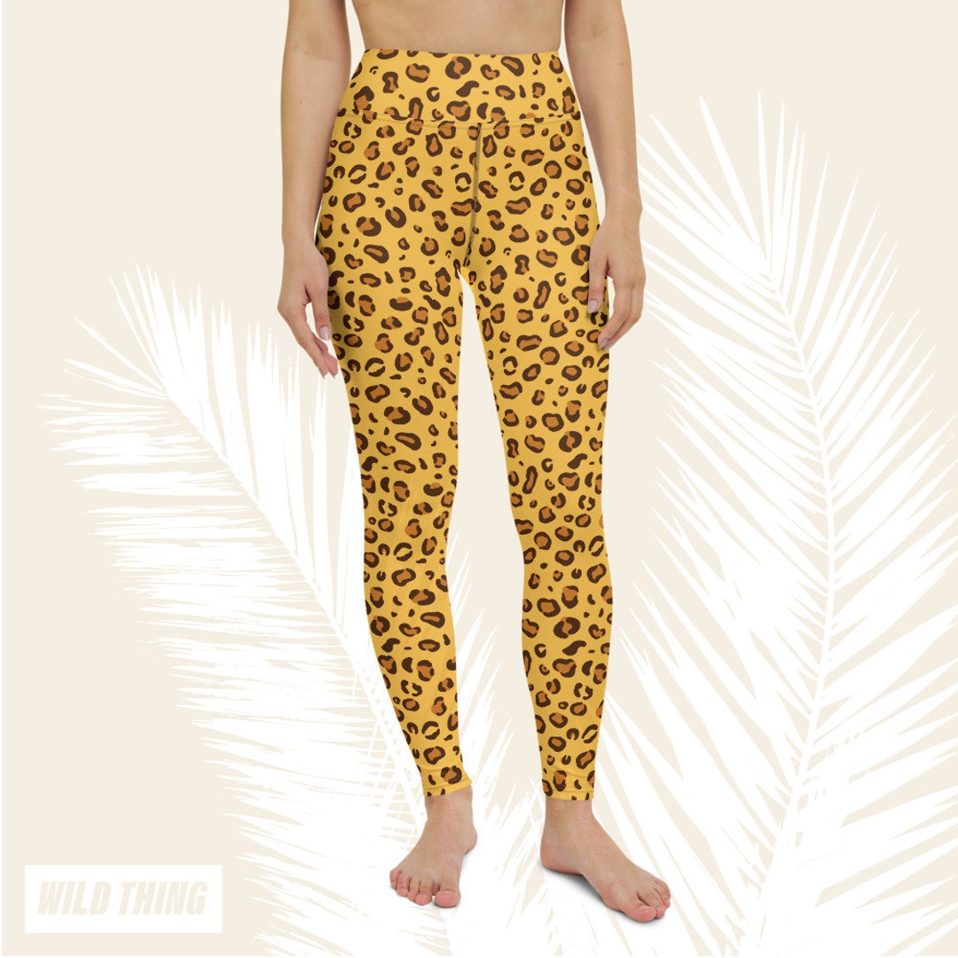Lets Go Wild Lucy Brown Gold Animal Print Leggings Yoga Pants  Women   Pineapple Clothing