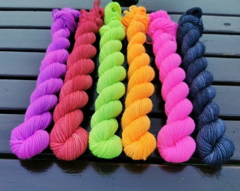 HAUNTED 2023 - Hand dyed yarn - Merino/nylon Blend - 4ply Sock Weight -Mini skein selection - 20g/85m - Gift for knitter or crocheter