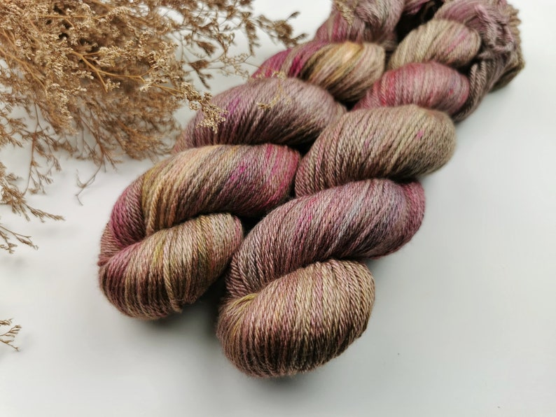 MOODY OAAK Hand dyed yarn Indie dyed yarn Merino/Silk Blend DK Weight 100g/212m Gift for knitter or crocheter image 2