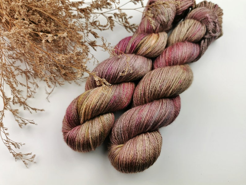 MOODY OAAK Hand dyed yarn Indie dyed yarn Merino/Silk Blend DK Weight 100g/212m Gift for knitter or crocheter image 3