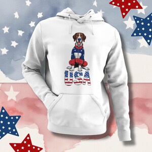 Pointer Dog Hoodie | Patriotic USA Apparel | Dog Mom Gift | Fourth of July Pullover | Red White Blue Outfit | Unisex Sweatshirt | Bird Dog