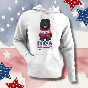 Black Chow Chow Hoodie | Patriotic USA Apparel | Dog Mom Gift | Fourth of July Pullover | Red White Blue Outfit | Unisex Sweatshirt