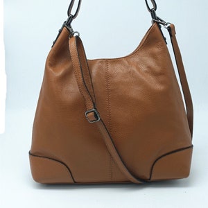 soft leather bag for women, brown shoulder strap