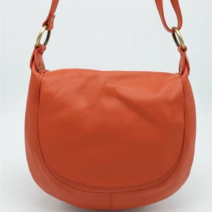 Soft Leather Bag for Women, Orange Shoulder Strap