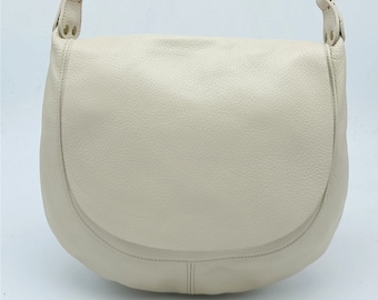 soft leather bag for women, cream shoulder strap