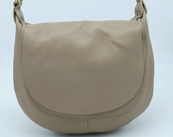 Women's Soft Leather Bag, Bandouliere BEIGE