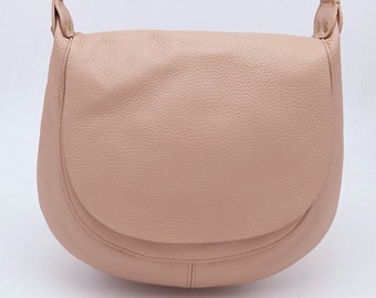 Sac en Cuir souple  pour femme, Bandouliere  Rose perle