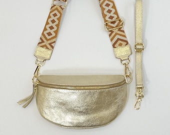 Women's leather fanny pack with shoulder strap, iridescent leather fanny pack, gold leather fanny pack, chic fanny pack