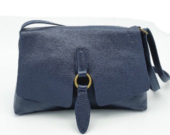 shoulder bag in genuine leather, shoulder bag in Navy Blue calfskin